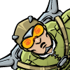 Preview for Warhawk, Image 001. A man in a leather helmet and goggles wearing a backpack from which sprout mechanical wings.