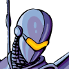 Preview for Snowstorm, Image 001. Futuristic violet space armor with short wings and glowing golden lights.