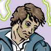 Preview for Darchangel, Image 001. A flying man in a long grey coat surrounded by a green and violet winged aura.