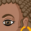 Preview for Voodoo Child, Image 001. A woman in a denim jacket and jeans with large hoop earrings, and a guitar slug across her back. Her hair is arranged in corn-rows across much of her head, but then blossoms into an afro towards the back. A glowing pattern of rosy light is forming in front of her outstretched hand.